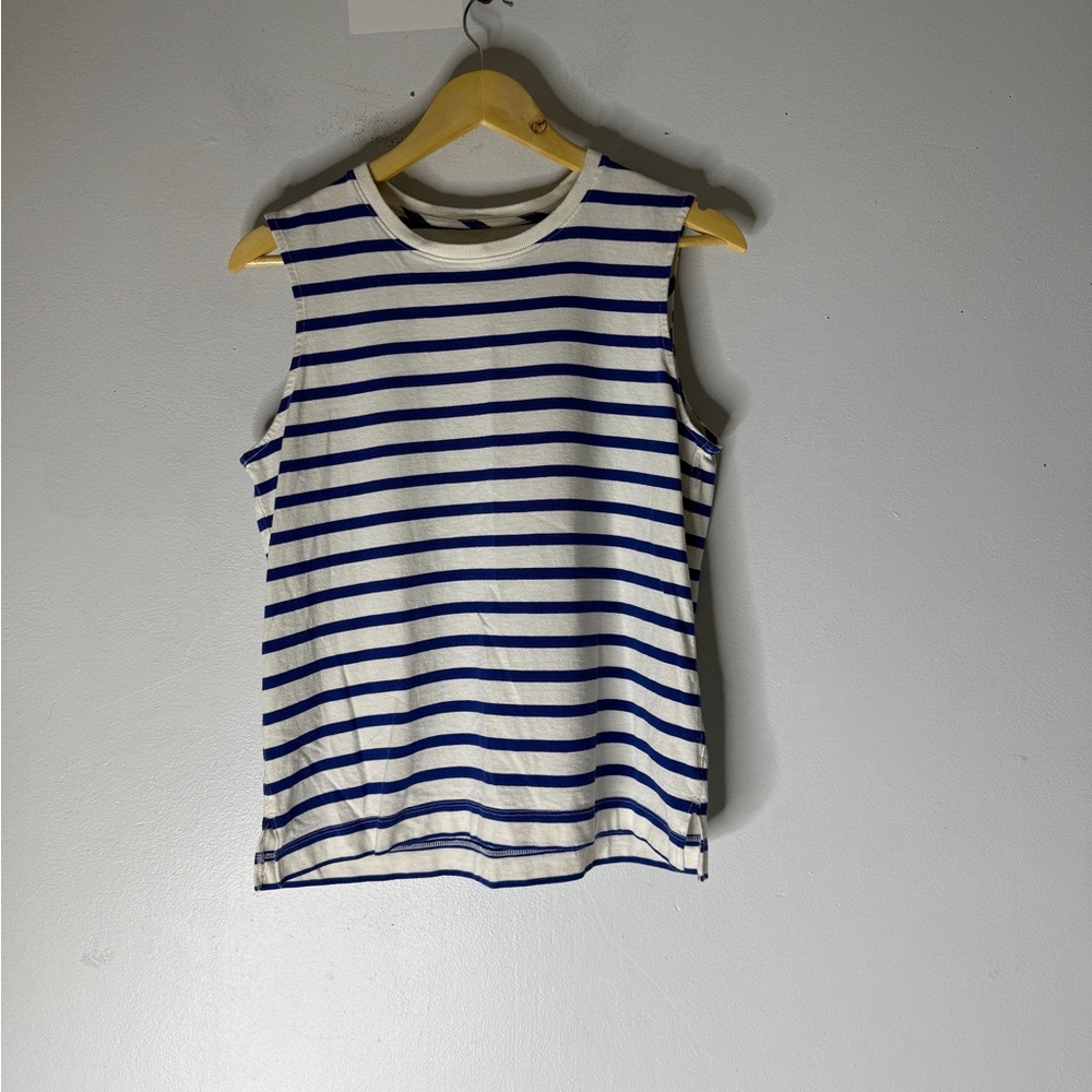 Everlane White & Blue Striped Sleeveless Muscle Tee